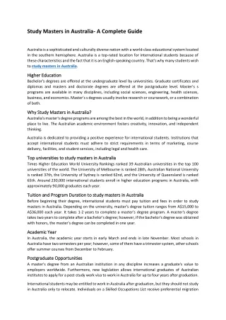 study masters in australia a complete guide