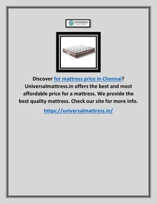 Mattress Price Chennai | Universalmattress.in