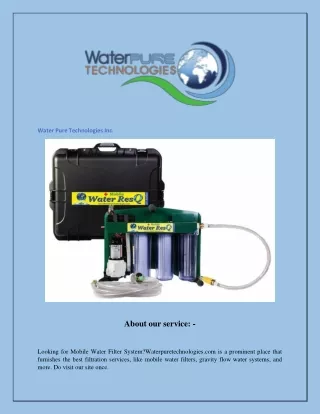Mobile Water Filtration System Waterpuretechnologies