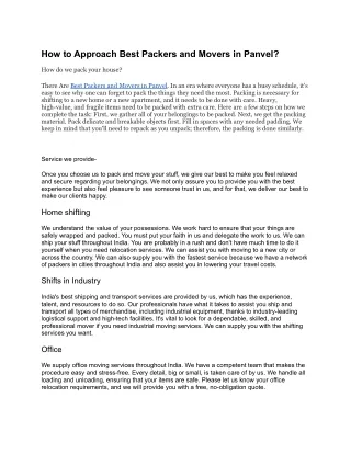 how to approach best packers and movers in panvel