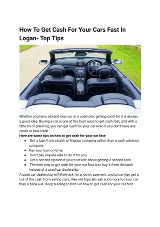How To Get Cash For Your Cars Fast In Logan- Top Tips