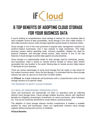 6 top benefits of adopting cloud storage for your