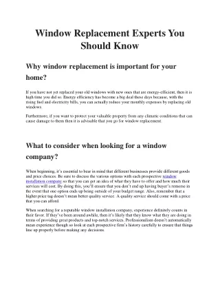 window replacement experts you should know