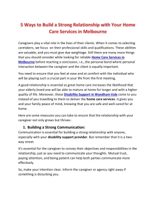 5 Ways to Build a Strong Relationship with Your Home Care Services in Melbourne