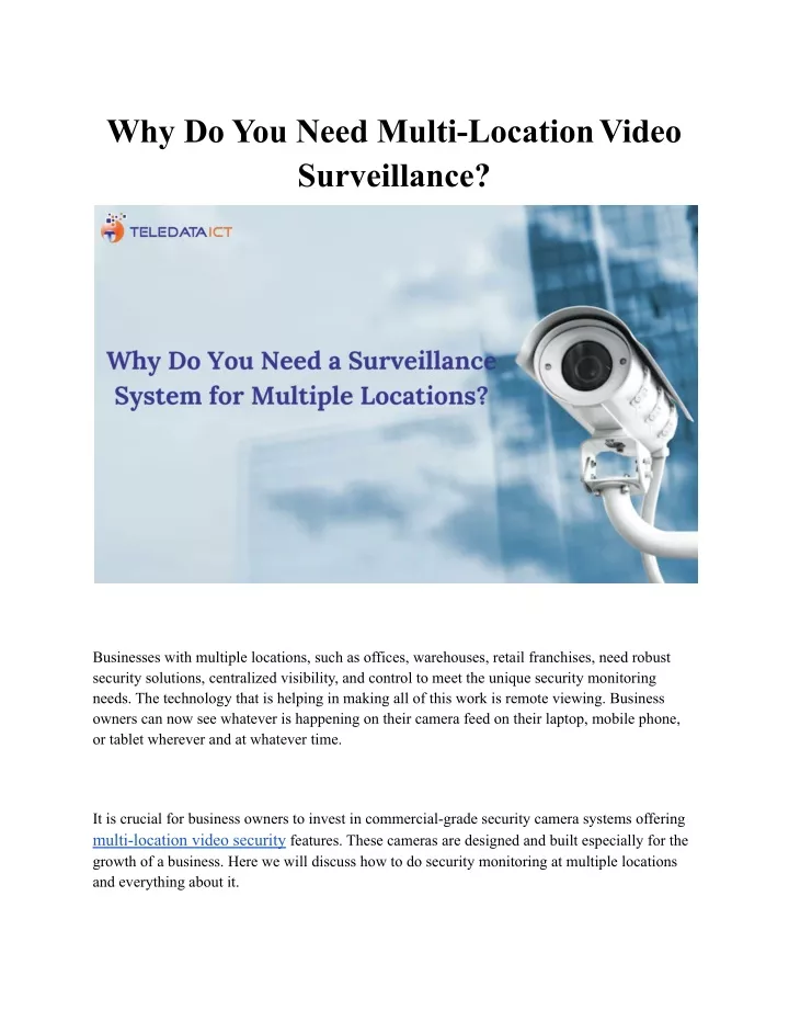 why do you need multi locationvideo surveillance