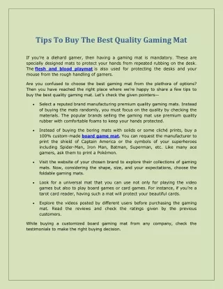 Tips To Buy The Best Quality Gaming Mat