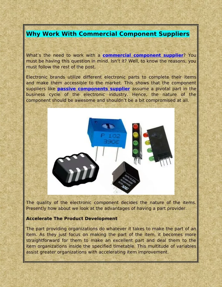 why work with commercial component suppliers