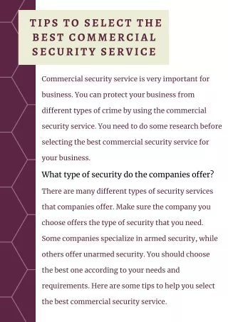 Tips To Select The Best Commercial Security Service