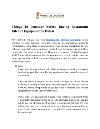 Things To Consider Before Buying Restaurant Kitchen Equipment in Dubai