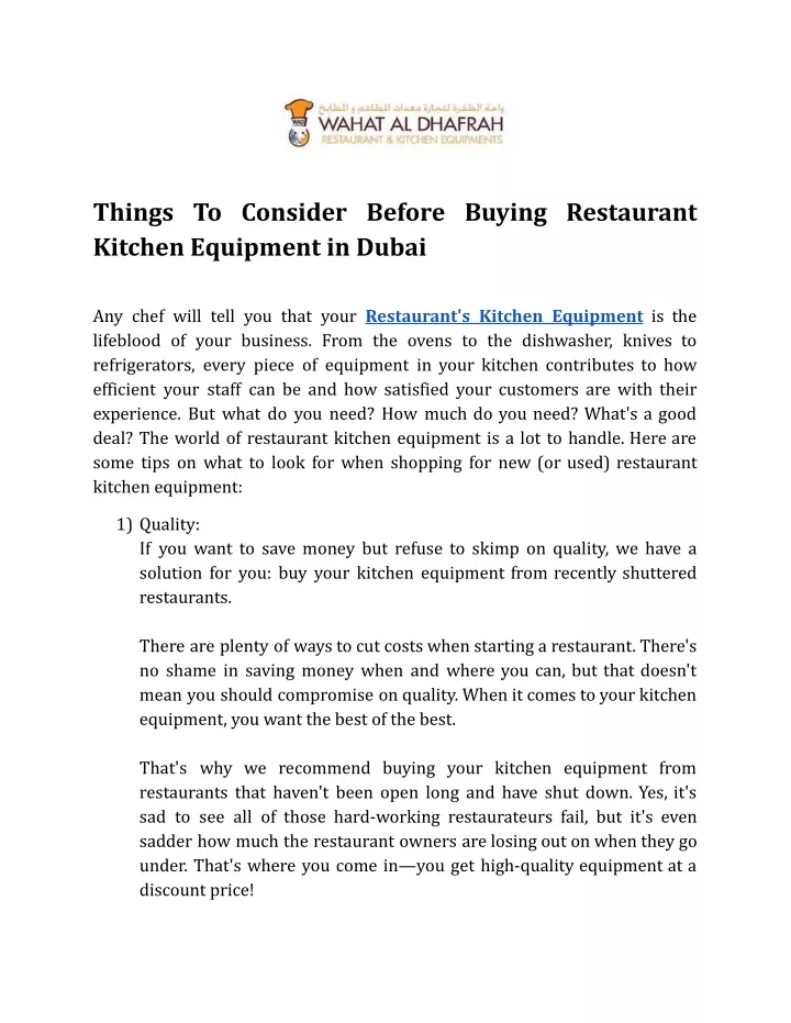 things to consider before buying restaurant