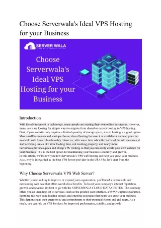 choose serverwala s ideal vps hosting for your