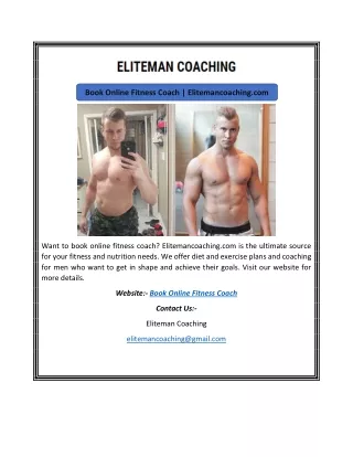 Book Online Fitness Coach | Elitemancoaching.com