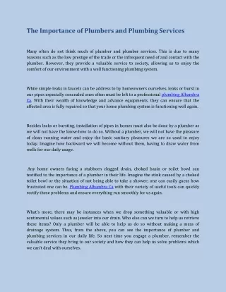 the importance of plumbers and plumbing services