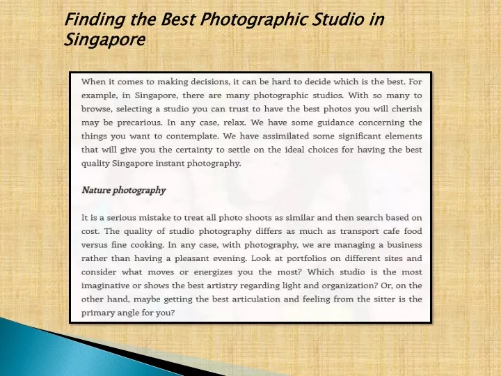 finding the best photographic studio in singapore