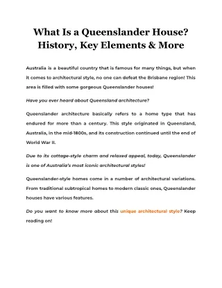 what is a queenslander house history key elements