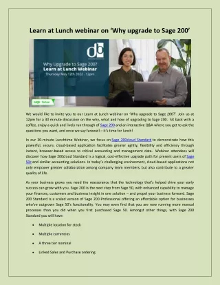 learn at lunch webinar on why upgrade to sage 200