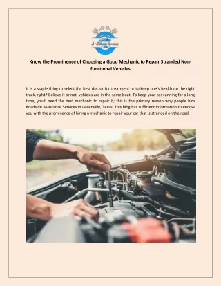 Mobile Auto Maintenance in Greenville Texas - A-B Mobile Services