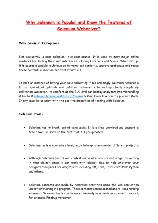 why selenium is popular and know the features