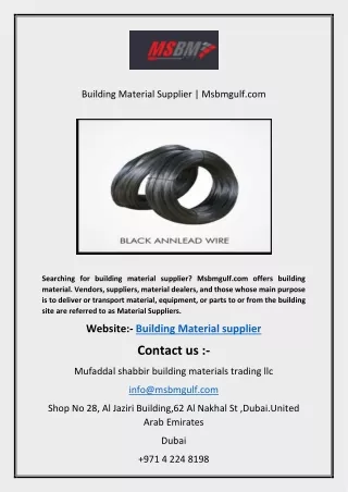 Building Material Supplier | Msbmgulf.com