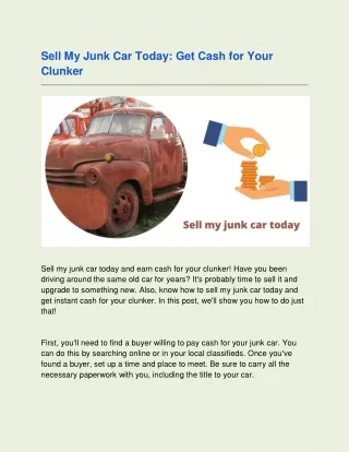 Sell My Junk Car Today Get Cash for Your Clunker