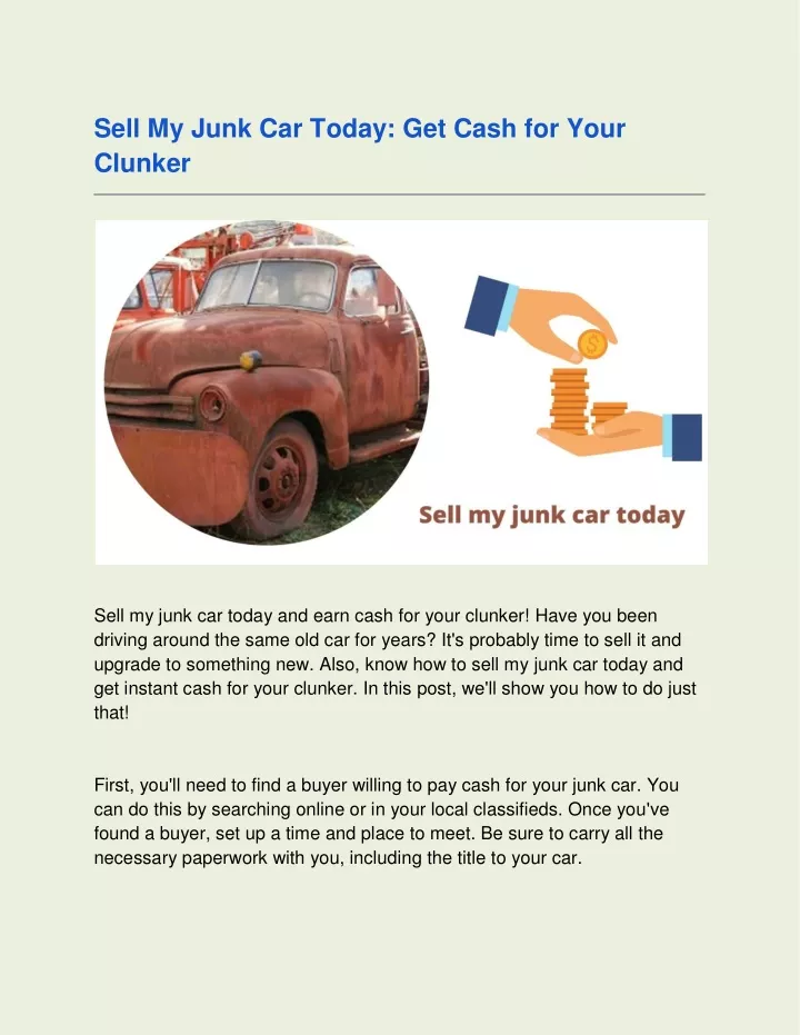 sell my junk car today get cash for your clunker
