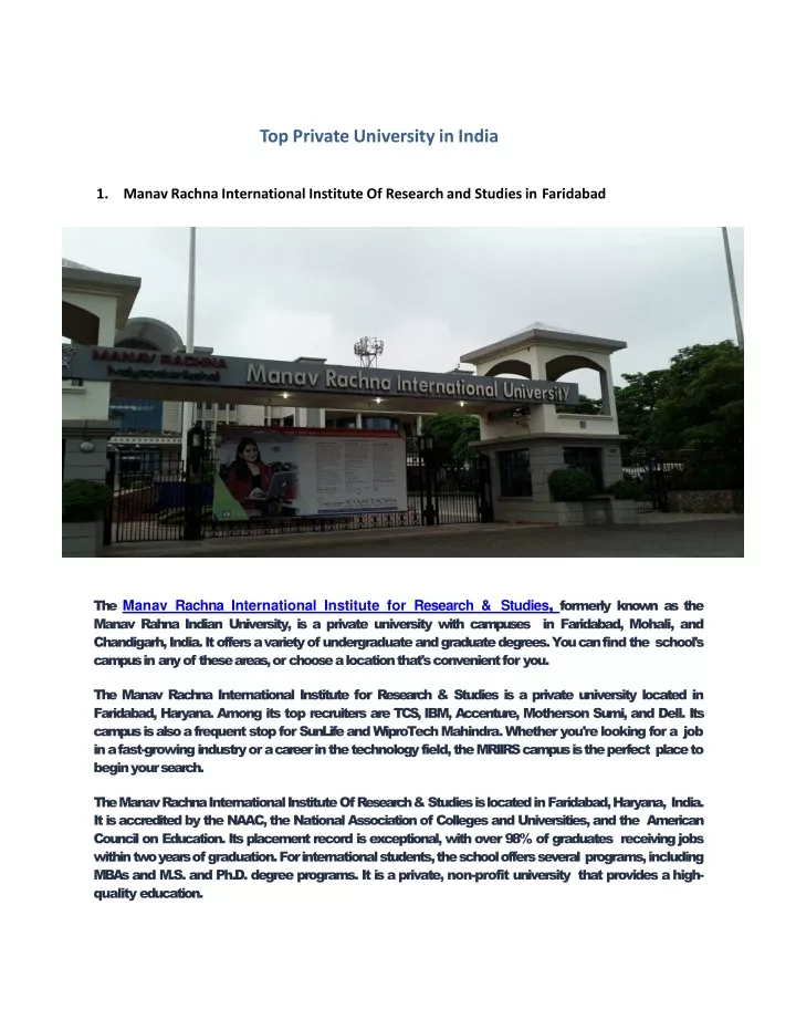 top private university in india 1 manav rachna