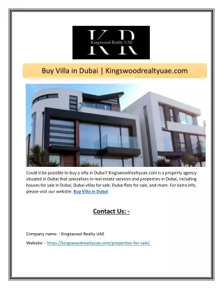 Buy Villa in Dubai | Kingswoodrealtyuae.com
