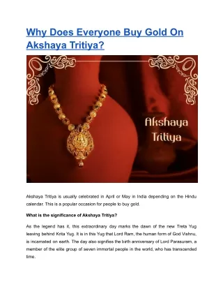 Why Does Everyone Buy Gold On Akshaya Tritiya
