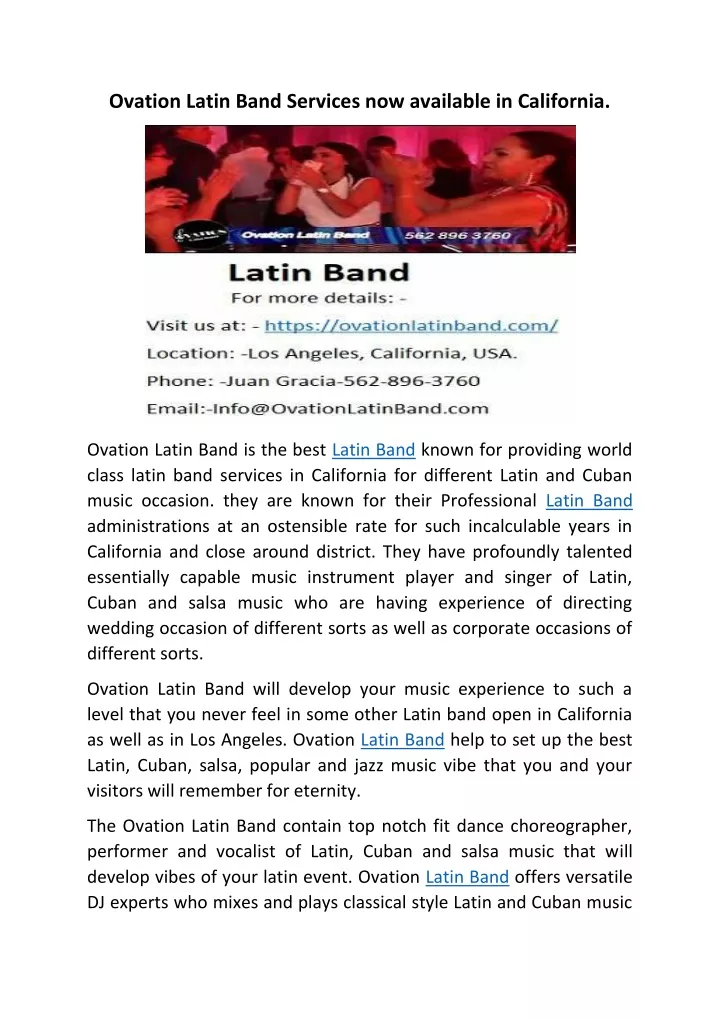ovation latin band services now available