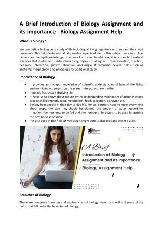 a brief introduction of biology assignment