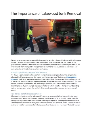 The Importance of Lakewood Junk Removal