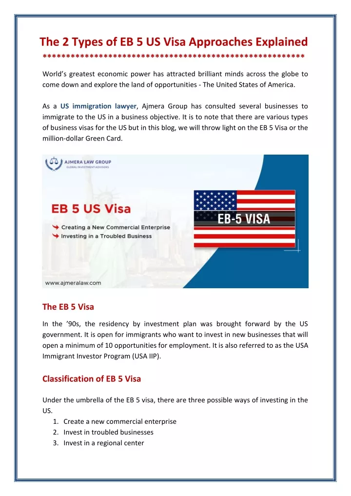 the 2 types of eb 5 us visa approaches explained