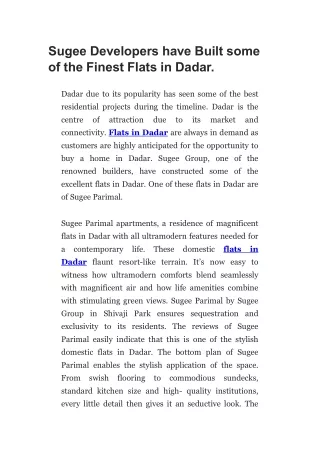 Sugee Developers have Built some of the Finest Flats in Dadar