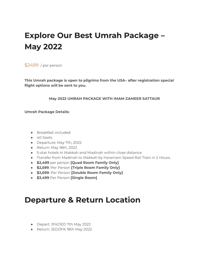 explore our best umrah package may 2022