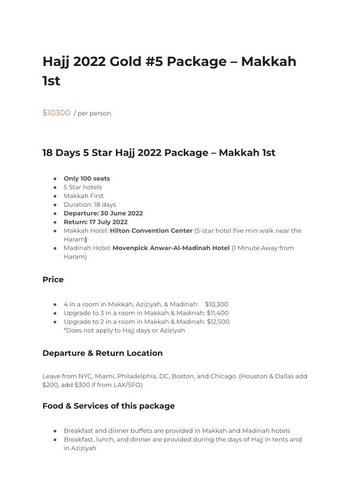 hajj 2022 gold 5 package makkah 1st