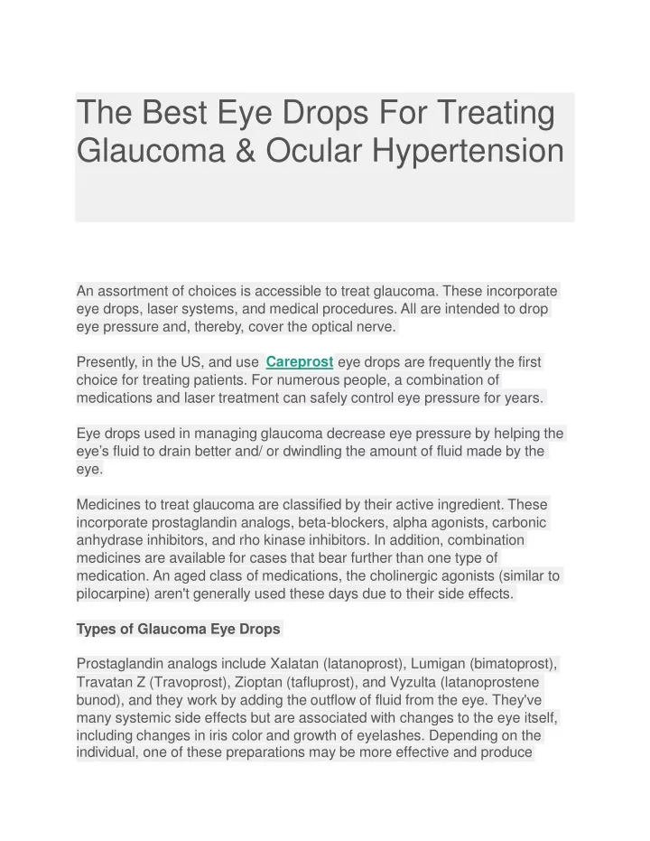 the best eye drops for treating glaucoma ocular hypertension