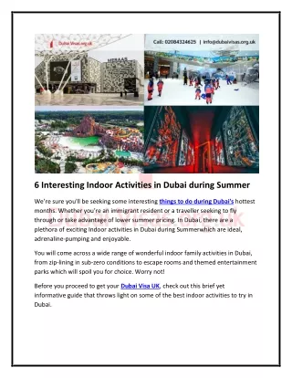 6 Interesting Indoor Activities in Dubai during Summer