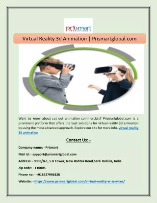 virtual reality 3d animation prismartglobal com