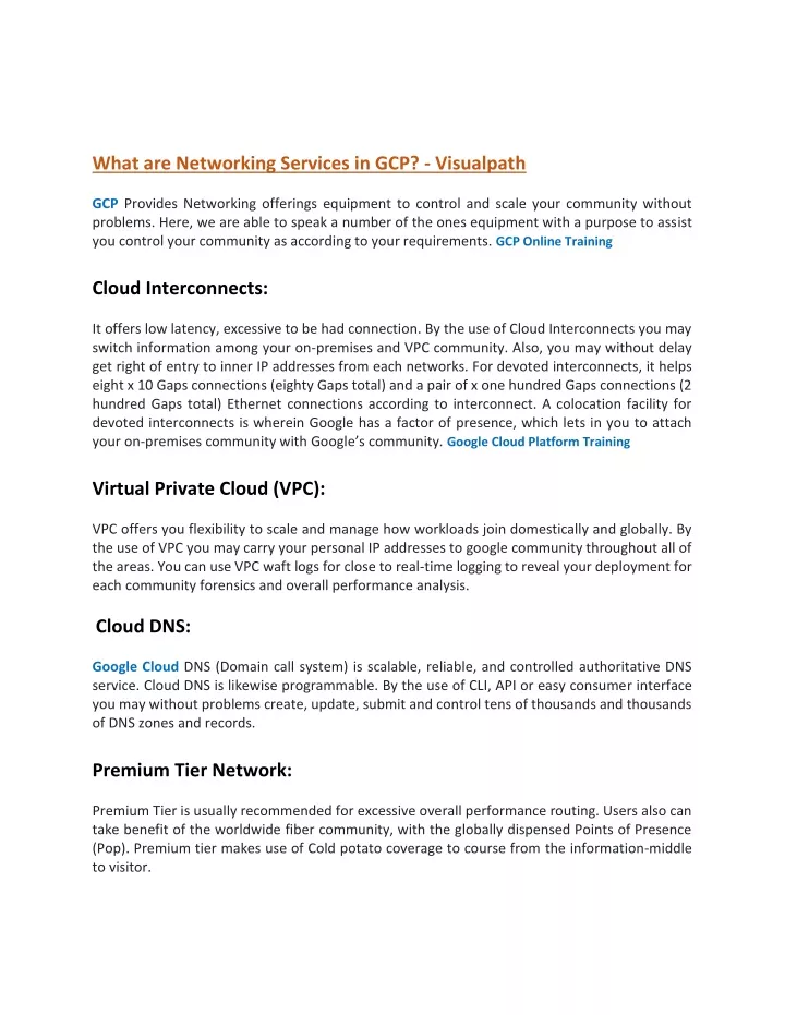 what are networking services in gcp visualpath