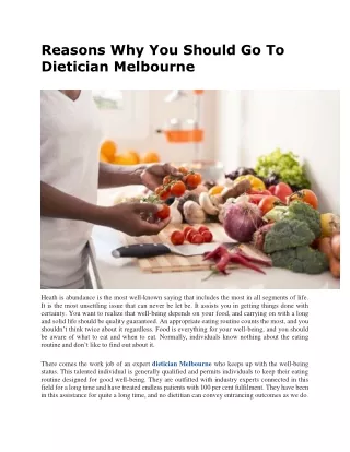 Reasons Why You Should Go To Dietician Melbourne