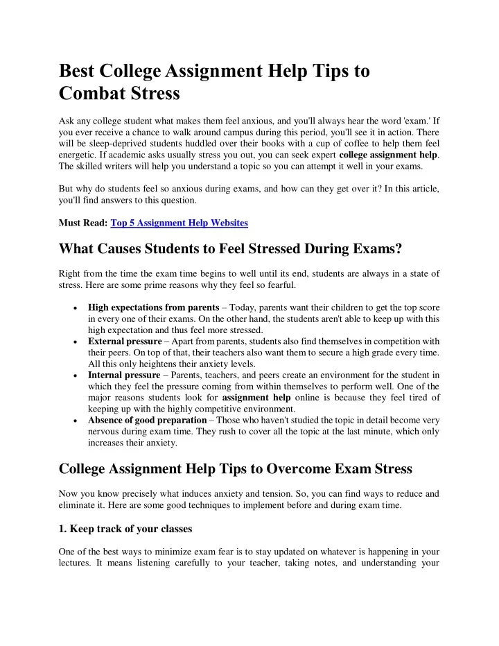 best college assignment help tips to combat stress