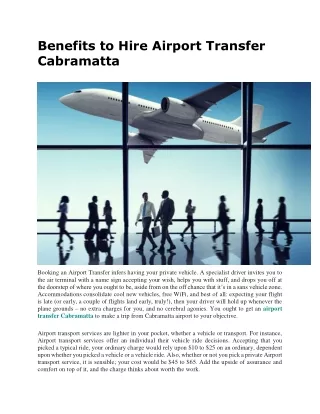 Benefits to Hire Airport Transfer Cabramatta