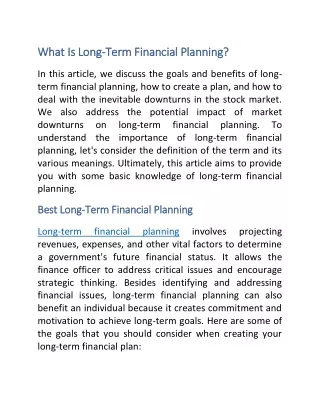What Is Long term financial planning