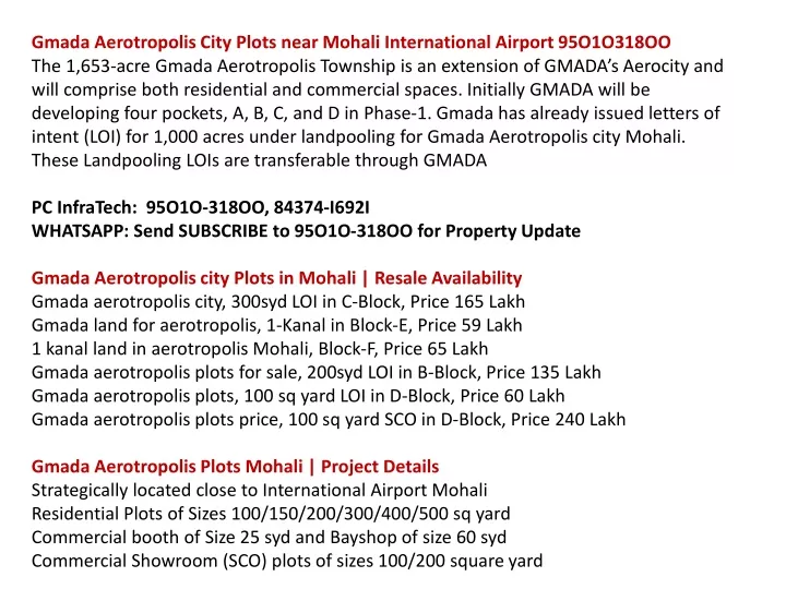 gmada aerotropolis city plots near mohali