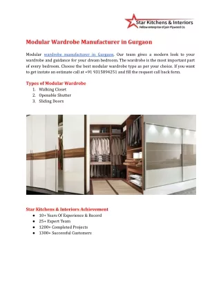 Modular Wardrobe Manufacturer in Gurgaon