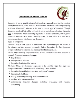 Dementia Care Homes In Pune