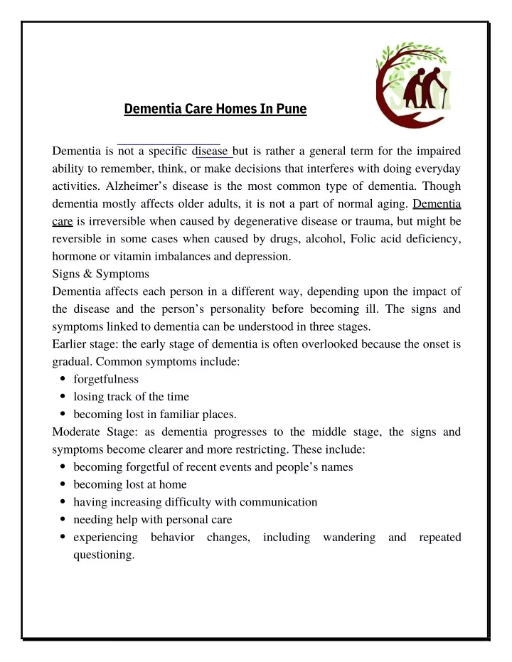 dementia care homes in pune