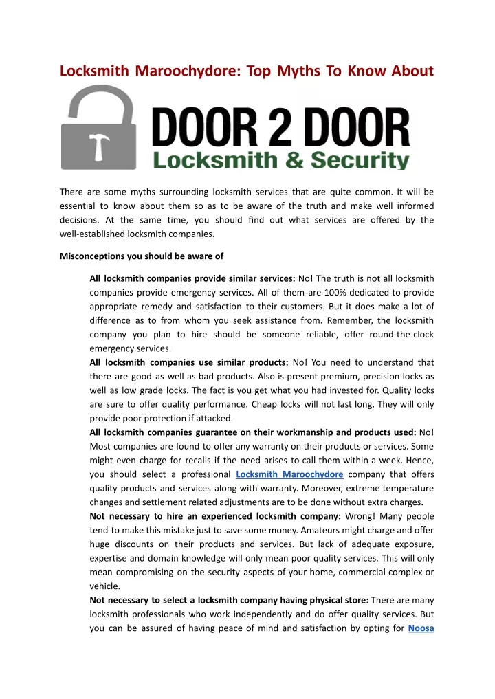 locksmith maroochydore top myths to know about