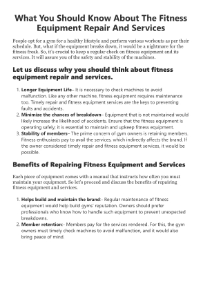 What You Should Know About the Fitness Equipment Repair and Services