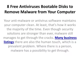 8 free antiviruses bootable disks to remove malware from your computer